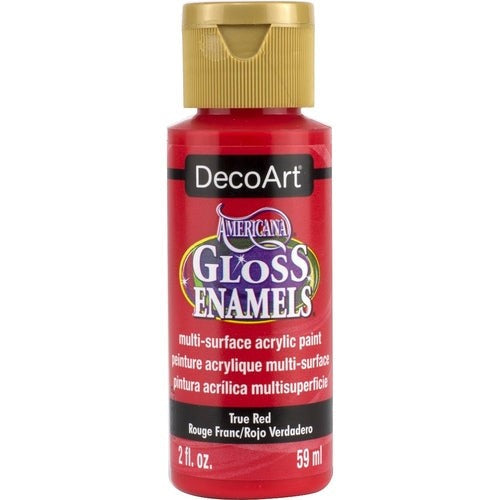 Vibrant Americana Gloss Enamel in True Red, perfect for crafting and providing a glossy finish on various surfaces.