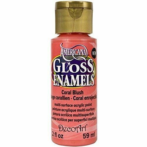 Americana Gloss Enamel 2oz in Coral Blush, a versatile acrylic paint for crafting on multiple surfaces.