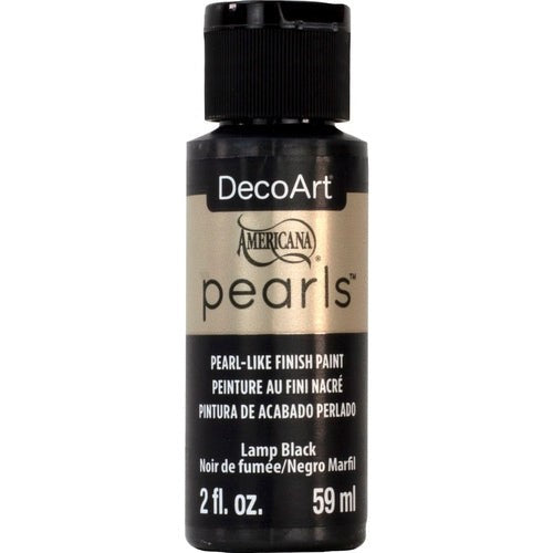Americana Pearls 2oz Lamp Black acrylic paint delivers a rich black shade with a stunning pearlescent finish for versatile art projects.
