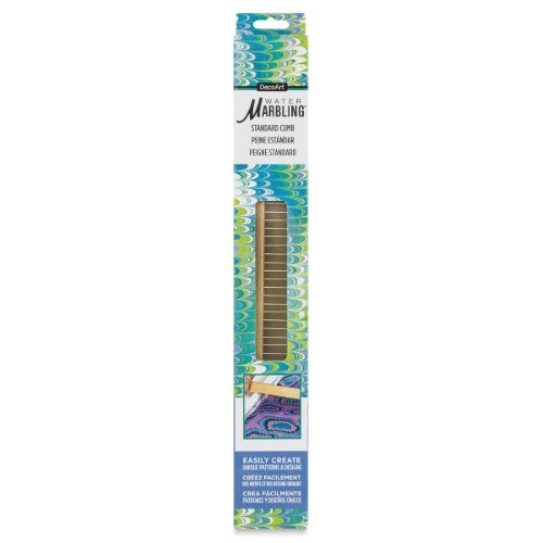 DecoArt Water-Marbling Standard Comb with fine stainless steel teeth and solid wood handle for intricate water marble patterns.