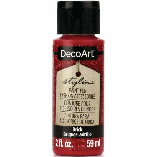DecoArt Stylin 2oz Brick acrylic paint, ideal for refreshing leather and canvas with a durable, seamless finish.