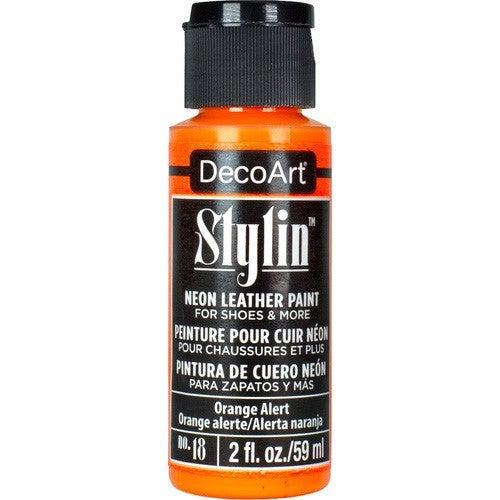 DecoArt Stylin 2oz Orange Alert fabric paint offers vibrant color and durability for various surfaces, ideal for creative projects.