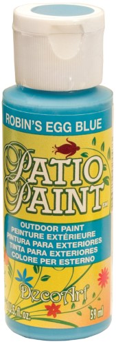 Acrylic Patio Paint in Robins Egg Blue, 2oz, ideal for outdoor surfaces with a durable satin finish.