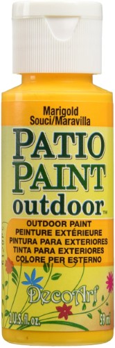 Vibrant 2oz Marigold patio paint for outdoor furniture and decor, featuring a durable satin finish and easy clean-up.