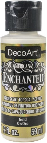 Decoart Enchanted 2oz Gold paint, shimmering color-shifting acrylic for vibrant artistic projects and crafts.