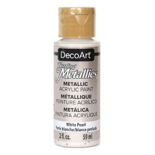 Acrylic paint in White Pearl, featuring a metallic shimmer for art, crafts, and home decor projects.
