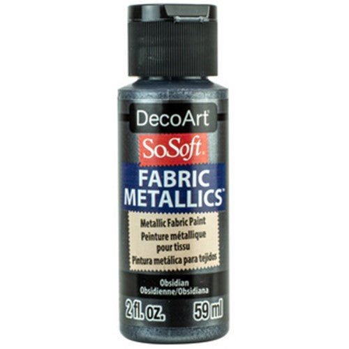 Decoart Sosoft Metallic Paint in Obsidian, a 2oz fabric paint offering vibrant color and a soft, flexible finish.