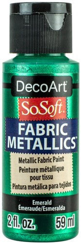 Decoart Sosoft Metallic Paint in Emerald, a 2oz fabric paint for vibrant DIY projects with a luxurious metallic finish.