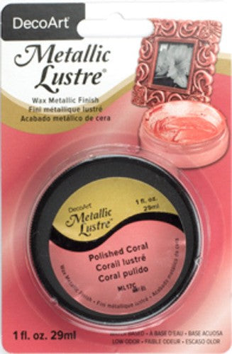 Decoart Metallic Lustre Wax in POLSHD Coral, 59ml, offering vibrant metallic coverage for crafts and DIY projects.
