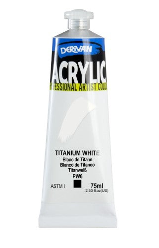 Derivan Acrylic 75ml Titanium White, premium paint offering vibrant color, excellent coverage, and superior lightfastness.