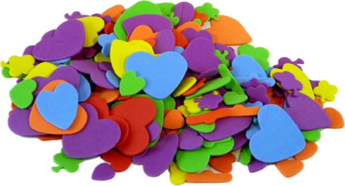 Vibrant foam hearts and flowers (250 pieces) for scrapbooking, card making, and DIY crafts, enhancing creative projects.