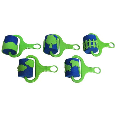 Set of 5 country-themed painting rollers for kids, featuring ergonomic handles and easy-to-clean EVA foam.