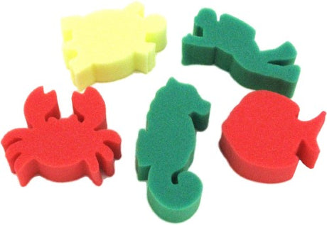 Colorful sponge painting set featuring 5 sea life designs, perfect for kids' creative and educational art projects.