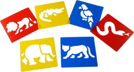 Set of 6 washable jungle stencils featuring fun animal designs for creative play and artistic exploration.