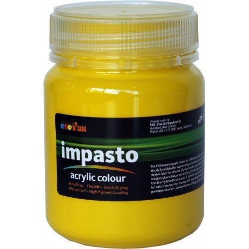 Thick yellow acrylic paint for impasto techniques, offering vibrant color, excellent coverage, and superior texture.
