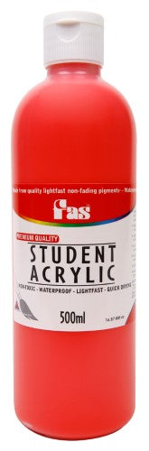 Fas Student Acrylic 500ml in Warm Red for vibrant, versatile, non-toxic painting with exceptional brilliance and fast-drying finish.