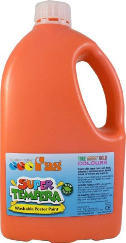 Fas Super Tempera 2ltr Orange paint, non-toxic, vibrant hue for versatile art projects, ideal for classrooms and home studios.