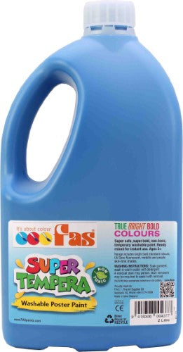 Fas Super Tempera 2ltr Blue offers vibrant, non-toxic paint for safe art projects, ideal for classrooms and creative fun.