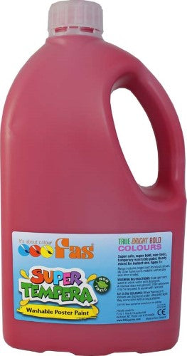Fas Super Tempera 2ltr in burgundy, a non-toxic paint for vibrant art projects, ideal for large areas and quick drying.