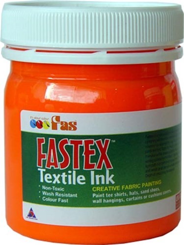 Fas Textile Ink 120ml in vibrant orange, ideal for colorfast and wash-resistant fabric printing. Perfect for creative projects.