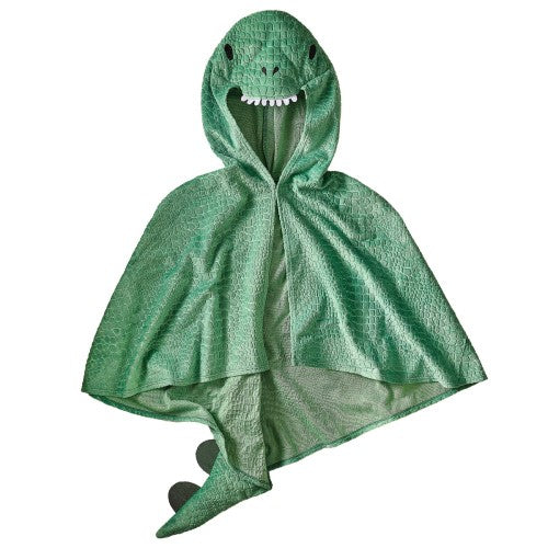 Vibrant green dinosaur cape for kids aged 3-8, perfect for dress-up adventures and imaginative play.