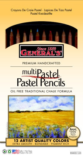 Set of 12 pastel chalk pencils in soft colors, made from Incense Cedar wood for comfortable grip and artistic versatility.