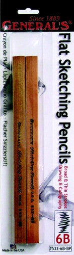 Flat Sketching Pencil 6B set in blister pack with two pencils, ideal for shading and detailed artwork with a comfortable grip.