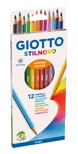 Giotto Stilnovo Aquarelle Pencils Box of 12, featuring vibrant colors and a hexagonal design for comfort and creative expression.