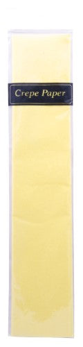 Vibrant yellow crepe paper roll, 50cm x 2m, perfect for decorations, crafts, and floral arrangements.