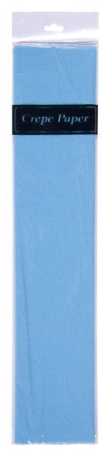 Light blue crepe paper roll (50cm x 2m) for crafting, ideal for decorations and floral designs.