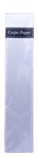 Premium silver crepe paper roll (50cm x 2m) for elegant decorations and DIY crafts. Perfect for all occasions.