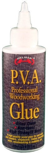 Helmar Prof PVA Wood Glue 125ml, clear drying, professional-grade adhesive for woodworking and arts and crafts.