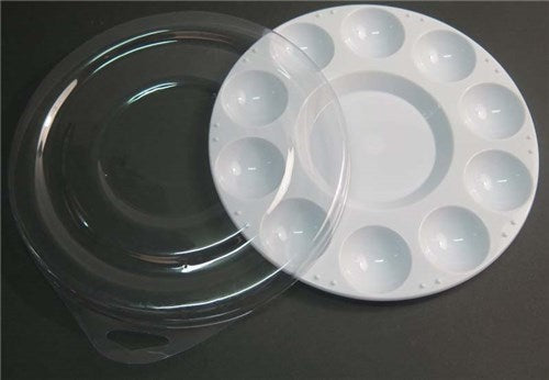 10 Well Palette with Cover for watercolor artists, featuring 10 spacious wells and a protective cover for paint storage.