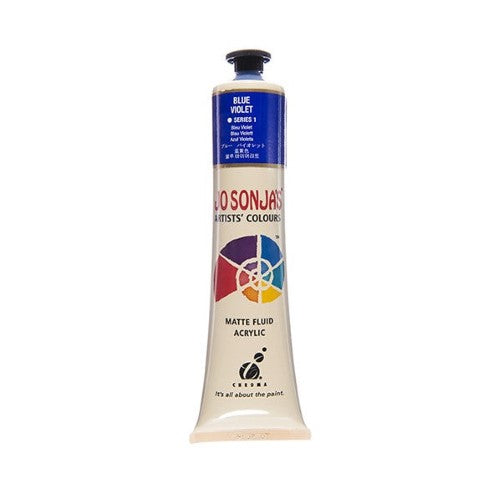75ml tube of Jo Sonja's Blue Violet acrylic paint, offering vibrant color, a velvet matte finish, and water resistance for artworks.