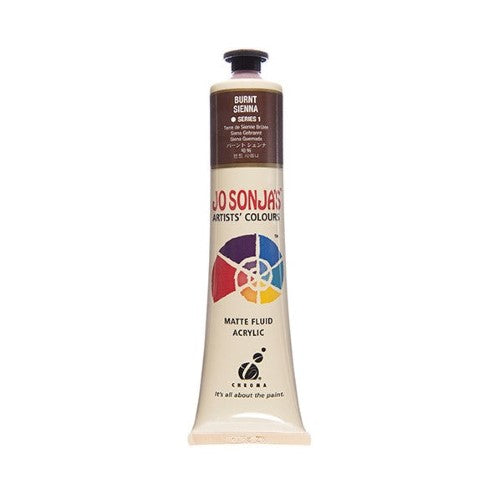 Jo Sonja's 75ml Burnt Sienna Acrylic Paint, rich earthy hue, ideal for blending, fast drying with a matte finish.