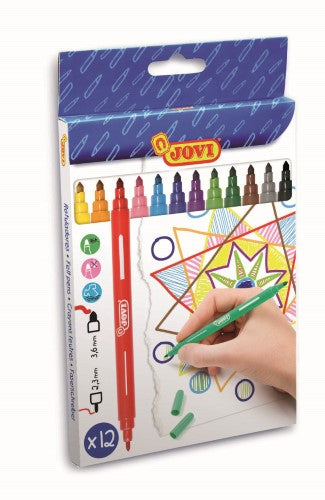 Vibrant 12-pack of Jovi washable felt pens designed for smooth drawing and coloring, safe for kids and easy to clean.