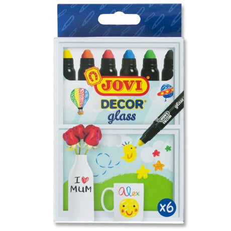 Set of 6 Jovi Decor Glass Wax Markers for vibrant coloring on glass, mirrors, and ceramics, perfect for creative projects.