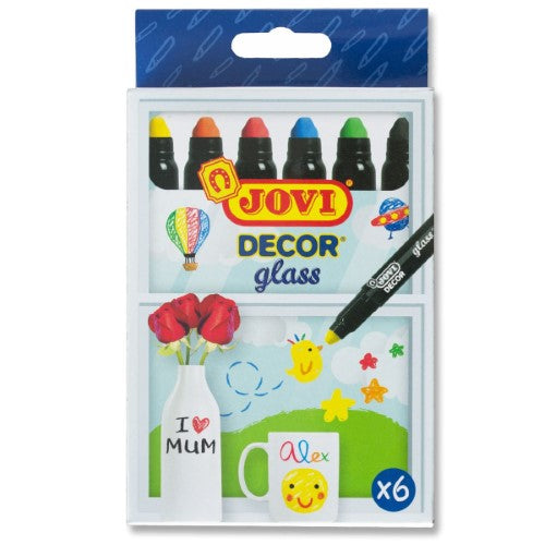 Set of 6 Jovi Decor Glass Wax Markers for vibrant coloring on glass, mirrors, and ceramics, perfect for creative projects.