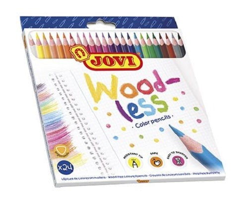 JOVI Woodless Pencil set with 24 vibrant colors for kids, designed for easy drawing without sharpening.