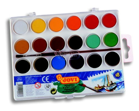 Set of 18 vibrant Jovi watercolour bars in 22mm for creative painting, ideal for artists aged 8 and up.