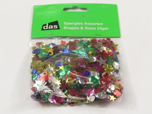 Vibrant assorted spangles in various shapes and sizes for decorating crafts, cards, and scrapbooks.