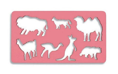 Camel stencil made of pink transparent polystyrene for creating animal outlines and enhancing artistic projects.