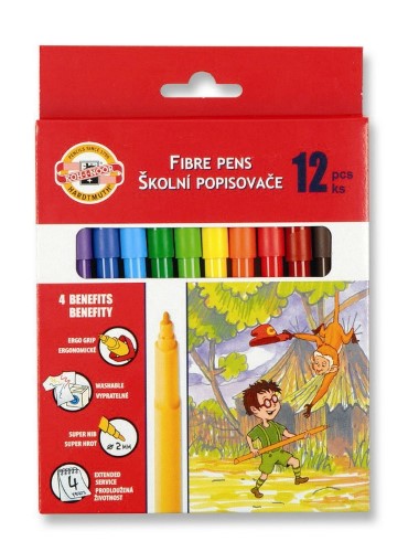 Koh-I-Noor Fibre Pens in assorted colors with ergonomic grip, ideal for artists and safe for kids.