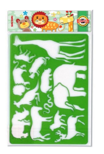 Colorful safari-themed stencil set for kids, promoting creativity and fine motor skills in a safe, fun design.