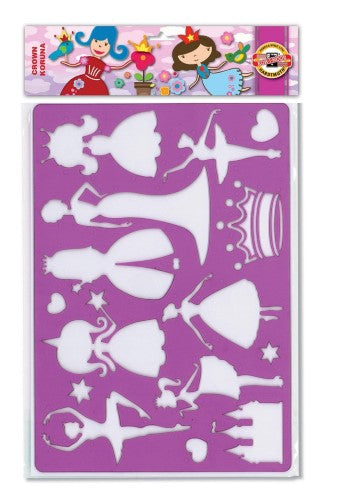 Artist Stencil Dr'g Template Crown for creative projects, crafted from transparent plastic, 26.5x19 cm size.