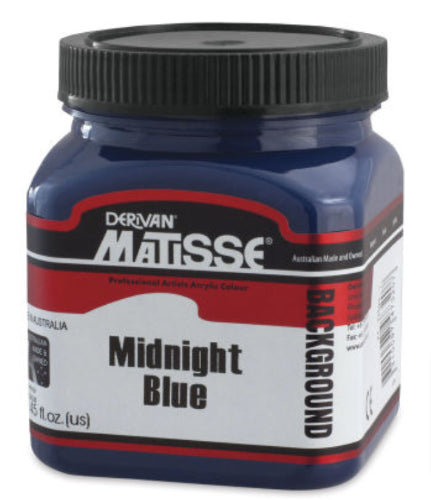 Matisse Background 250ml Midnight Blue acrylic paint in a stack-up jar, ideal for versatile art projects and easy application.