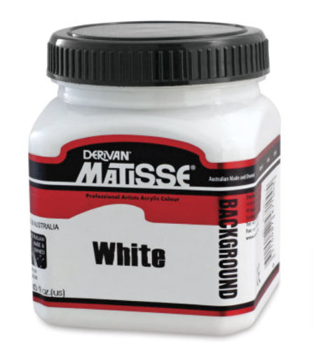 Matisse Background 250ml White Acrylic Paint, ideal for vibrant backgrounds and various surfaces, quick-drying and opaque.