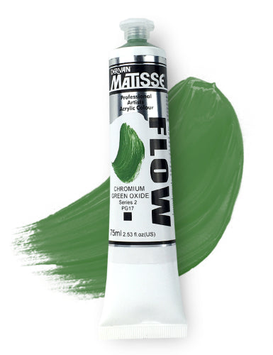 Matisse Flow Acrylic Paint in Ch Green Ox S2, 75ml, featuring low-viscosity for smooth application and vibrant color.