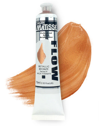 Matisse Flow 75ml Metallic Bronze acrylic paint, ideal for vibrant metallic art and versatile application techniques.