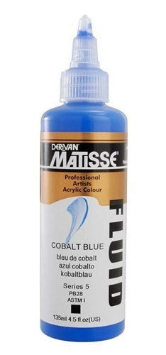 Matisse Fluid Acrylic Paint in Cobalt Blue, 135ml, perfect for versatile techniques and rich, vibrant artwork.